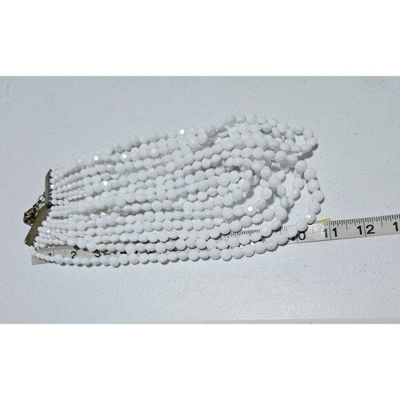 Vintage Elegant White Faceted Glass Beaded Necklace Multi Strand Fashion Jewelry - Picture 4 of 5